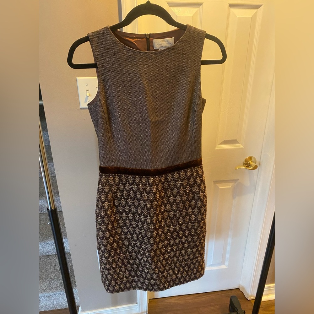 Barneys New York Brown and Gold Sleeveless Shift Dress